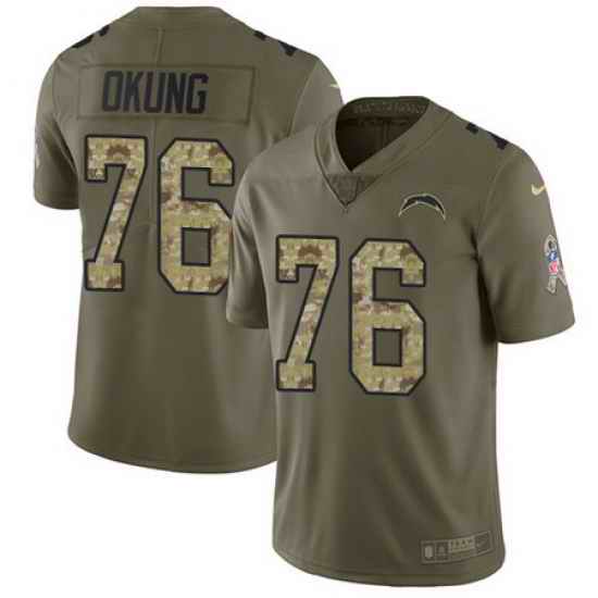 Nike Chargers #76 Russell Okung Olive Camo Mens Stitched NFL Limited 2017 Salute To Service Jersey
